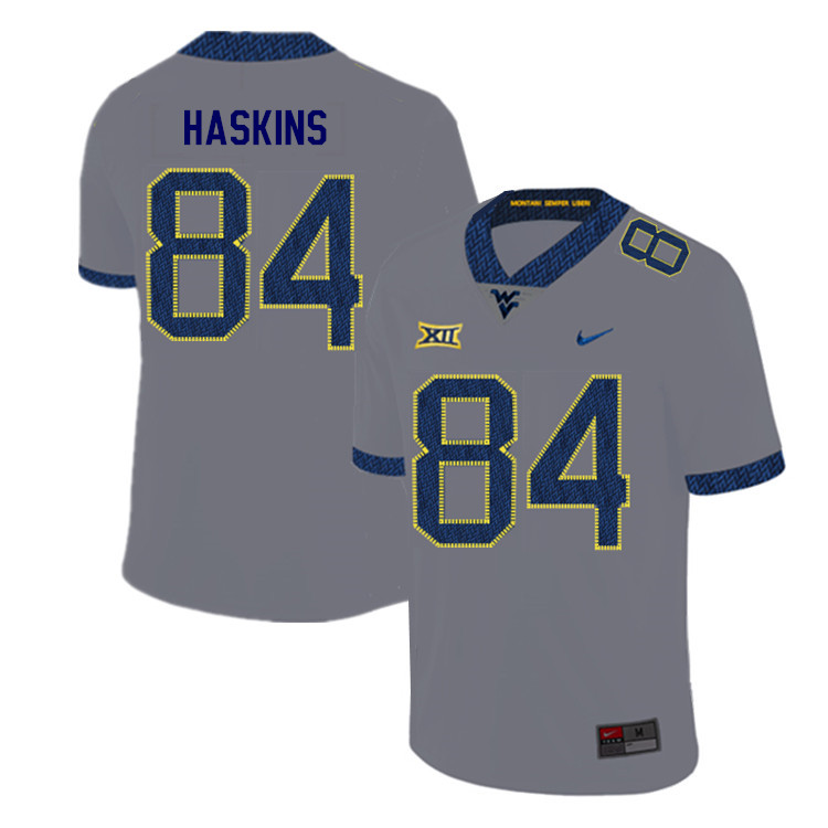 2019 Men #84 Jovani Haskins West Virginia Mountaineers College Football Jerseys Sale-Gray - Click Image to Close